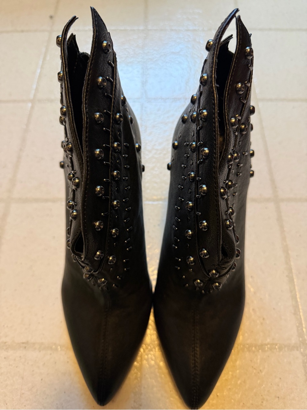 Vince Camuto Black Pointed Toe Ankle Boots with Stud Accent